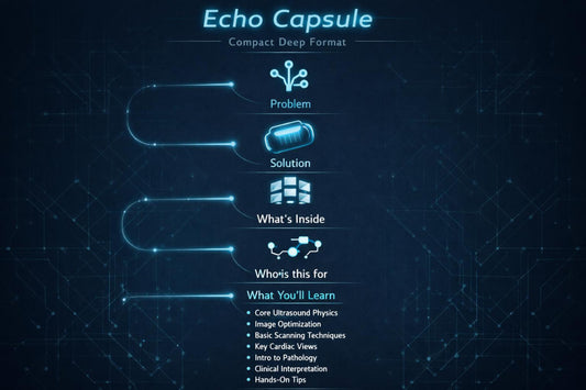 An infographic-style cover graphic for an Echo Capsule product, showing a dark blue background with glowing cyan lines and text. The title reads 'Echo Capsule' at the top, with sections labeled Problem, Solution, What's Inside, Who is this for, and What You'll Learn with a bulleted list.