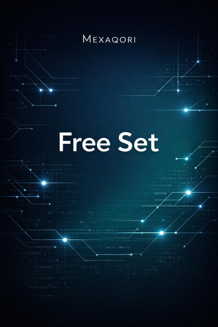 A dark blue and black digital cover design with glowing cyan circuit-like lines and the centered text 'Free Set' and the name 'MEXAQORI' at the top.
