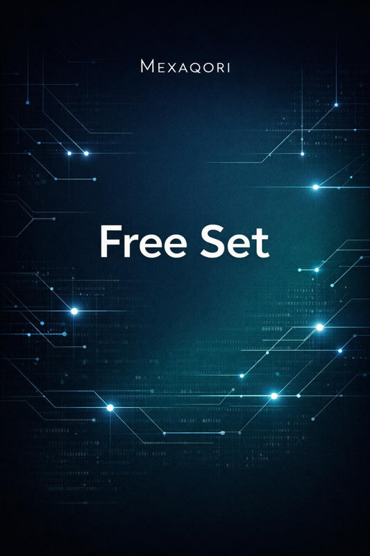 A dark blue and black digital cover design with glowing cyan circuit-like lines and the centered text 'Free Set' and the name 'MEXAQORI' at the top.